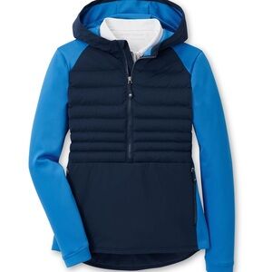 NWT Peter Millar Women’s Navy / Ábaco Blue Hooded Merge Half- Zip Small
